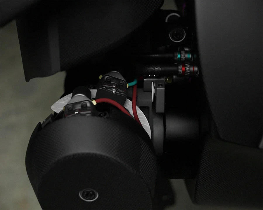 a close up of the air brakes on the leg of the threehalves robot