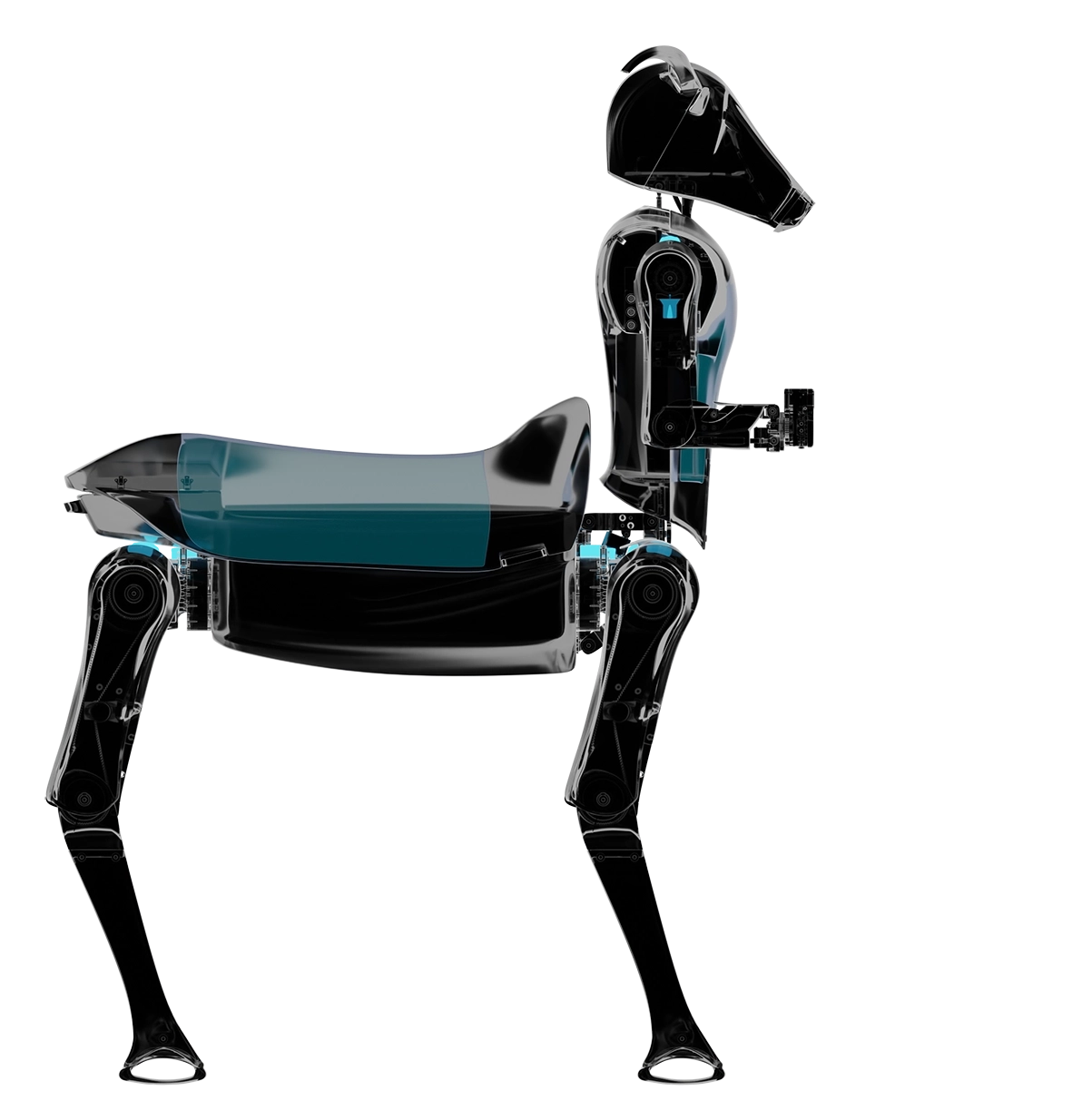 an xray render of the threehalves robot highlighting the brakes, pin locks, and air reservoirs