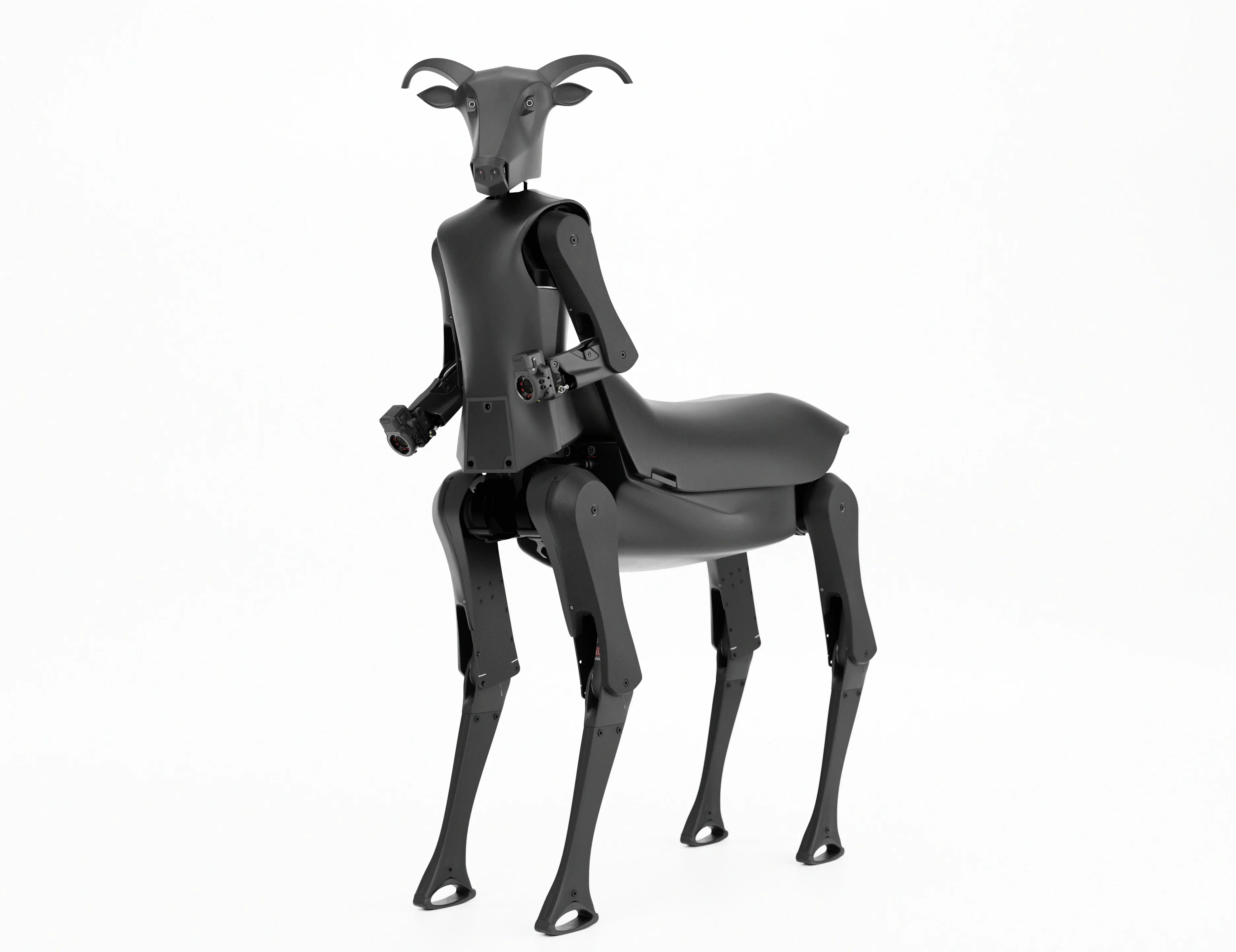 the threehalves robot, a 7 foot tall centaur form factor robot with a goat head